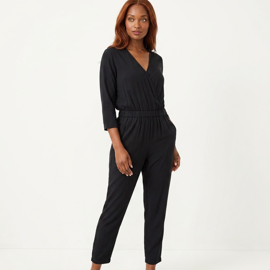 Loft Black Wrap Stretch Jumpsuit Women Size S